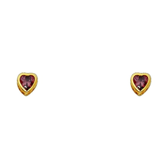 14k Gold 4mm Cubic Zirconia Love Heart Bezel Screw Stud June Birthday Earrings Stud Earring for Women