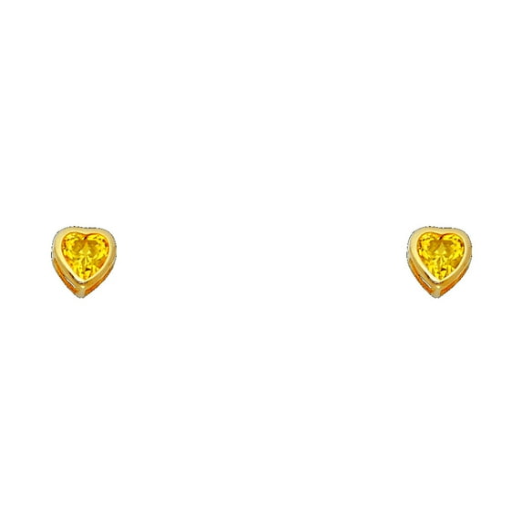14k Gold 4mm Cubic Zirconia Love Heart Bezel Screw Stud November Birthday Earrings Stud Earring for Women