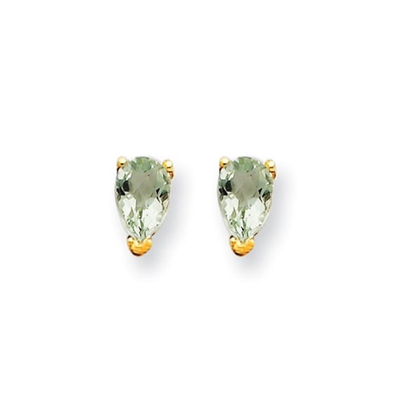 14k Gold 5x3 Pear Green Amethyst Earrings