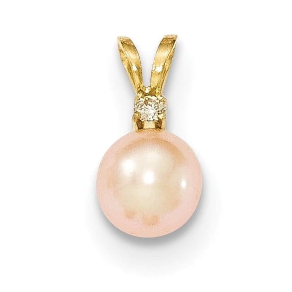 14k Gold 6-7mm Round Pink Freshwater Cultured Pearl Diamond Pendant