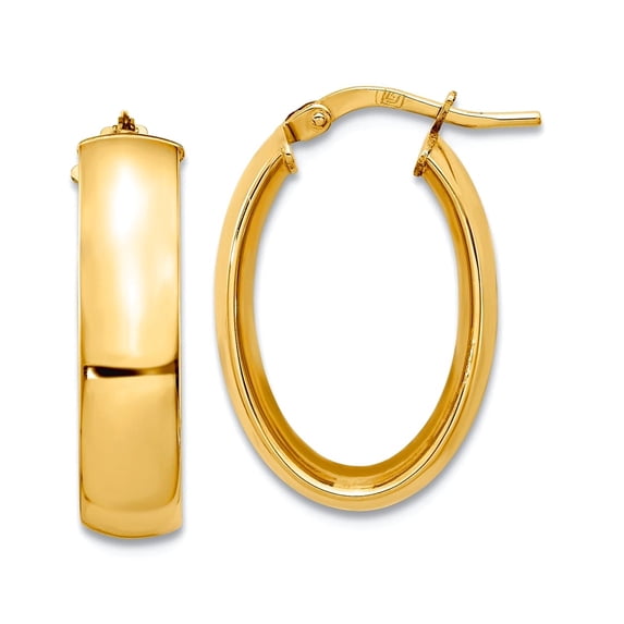 14k Gold 6mm High Polished Oval Hoop Earrings 20x14mm Wide 6mm Thick Hoop Earring for Women