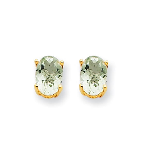 14k Gold 6x4 Oval Green Amethyst Earrings