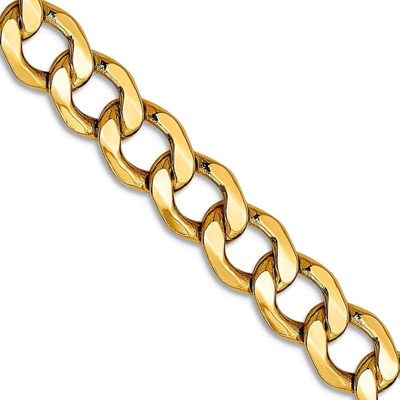 14k Yellow Gold 7.0mm Semi-solid Curb Link Chain Necklace 26 Inch Chain Necklace for Women and Men
