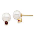 thumbnail image 1 of 14k 7-7.5mm White Round Freshwater Cultured Pearl and .18GA Garnet Post Earrings XF753E/GA, 1 of 2