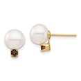 thumbnail image 1 of 14k 7-7.5mm White Round Freshwater Cultured Pearl and .18SQ Smokey Quartz Post Earrings XF753E/SQ, 1 of 3