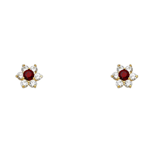 14k Gold 7mm Flower Cubic Zirconia Screw Stud January Birthday Earrings Stud Earring for Women