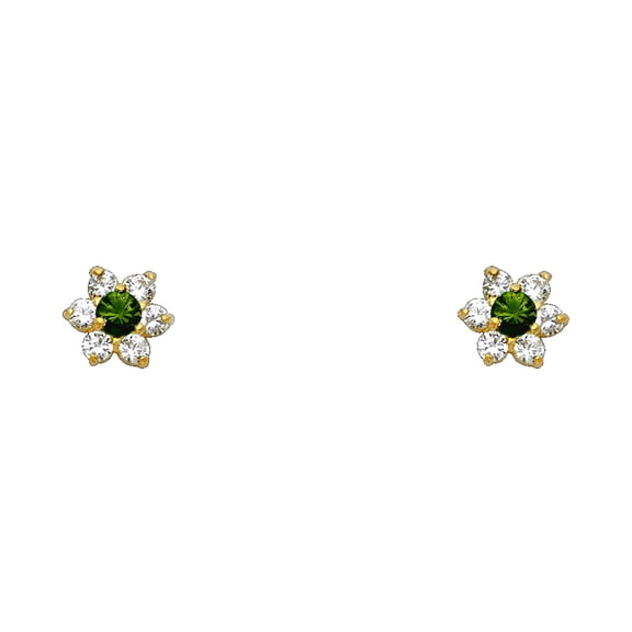14k Gold 7mm Flower Cubic Zirconia Screw Stud May Birthday Earrings Stud Earring for Women