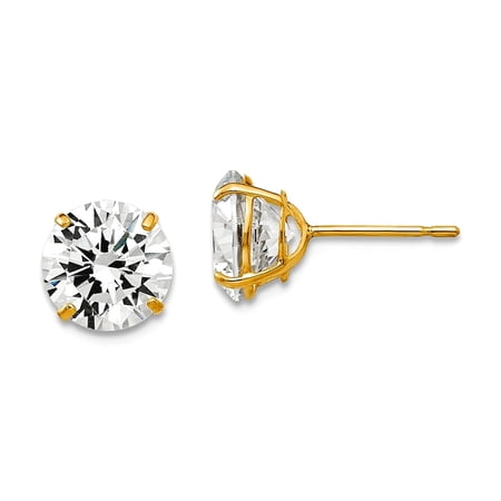 14k Yellow Gold Polished 7mm Round Cubic Zirconia Post Earrings 6x6mm Wide Stud Earring for Women