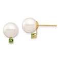 thumbnail image 1 of 14k 8-8.5mm White Round Freshwater Cultured Pearl and .14PE Peridot Post Earrings XF754E/PE, 1 of 2