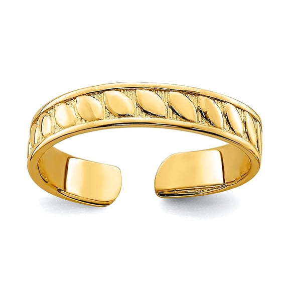 14k Gold Adjustable Leaf Engraved Design toe ring toe ring for Women - .8 Grams