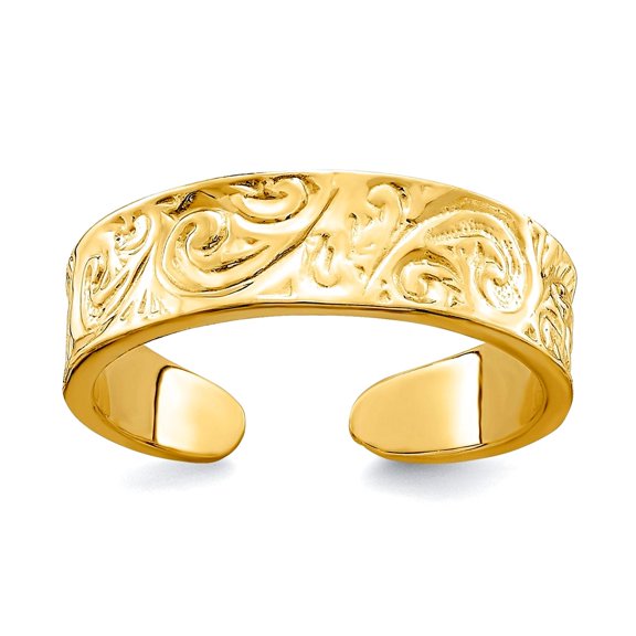 14k Gold Adjustable Scroll Pattern toe ring toe ring for Women - 1.9 Grams