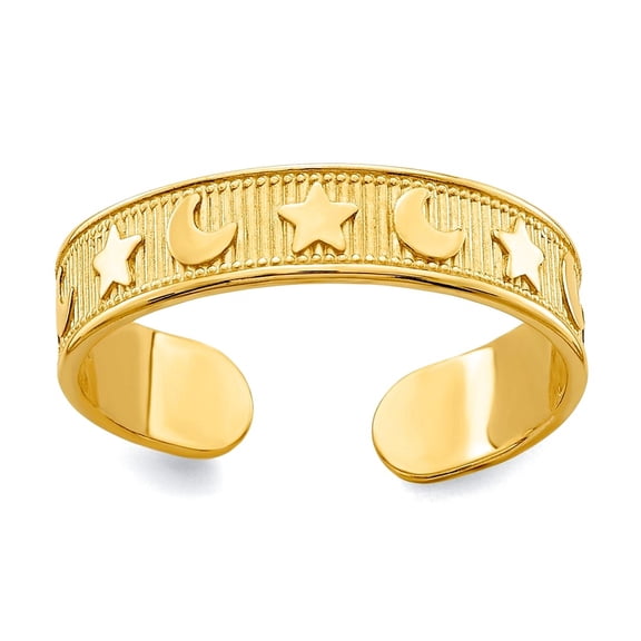 14k Gold Adjustable Star and Celestial Moons toe ring toe ring for Women - 1.1 Grams