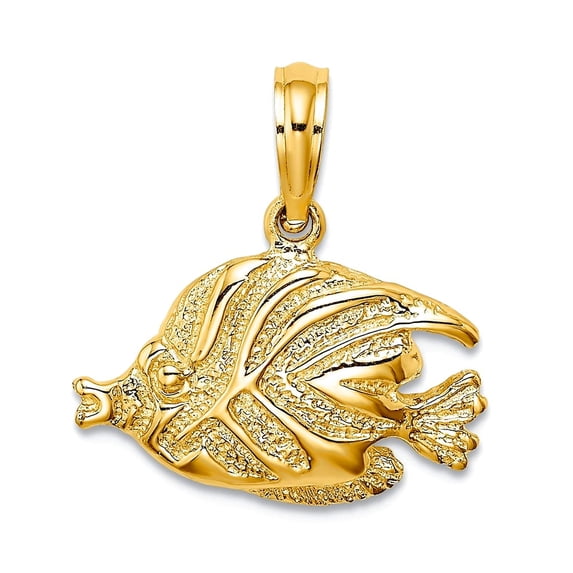 14k Gold Animal Sealife Fish High Polish and Engraved Charm 10.6x17.2mm Wide 2.2mm Thick Pendant Necklace for Women