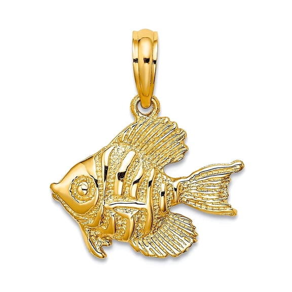 14k Gold Animal Sealife Fish High Polish and Engraved Charm 12.3x17.4mm Wide 2mm Thick Pendant Necklace for Women