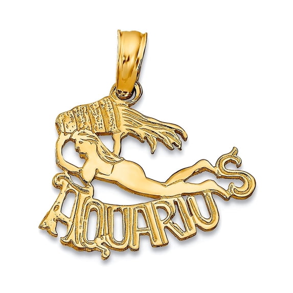 14k Gold Aquarius Block / Engraved Charm 17x16mm Wide Pendant Necklace for Women - .7 Grams