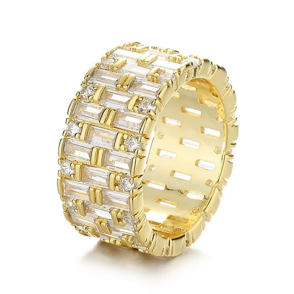 14k Gold Plated Baguette and Brilliant Cut Crystal Eternity Band Ring
