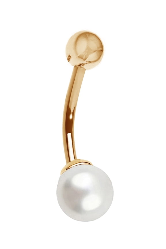 14k Gold Round Freshwater Cultured Pearl Navel Ring, 6.5 mm, Screw-Ball, 1 Count