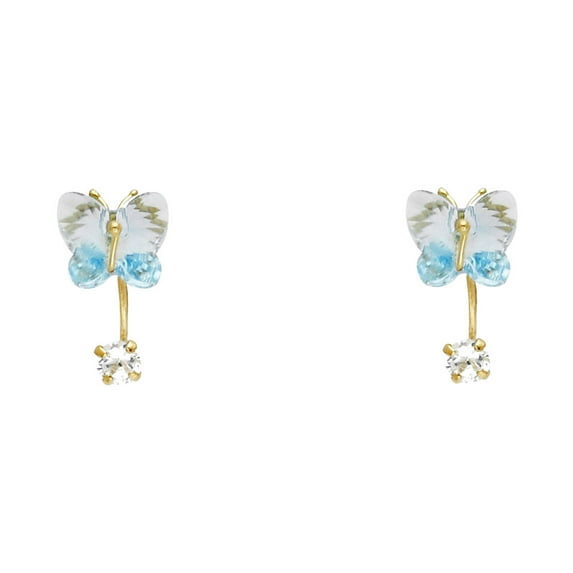 14k Gold Blue Crystal and Cubic Zirconia Screw Stud Earrings Stud Earring for Women
