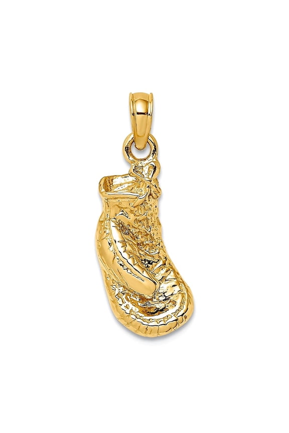 14k Gold Boxing Glove Single/2-d High Polish and Textured Charm 19.3x7.7mm Wide 4.5mm Thick Pendant Necklace for Women