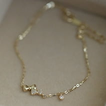 14k Gold Bracelet for Women - Gold Filled Chain 925 Sterling Silver Bracelet - Double Bow Tie Gold Chain Bracelet