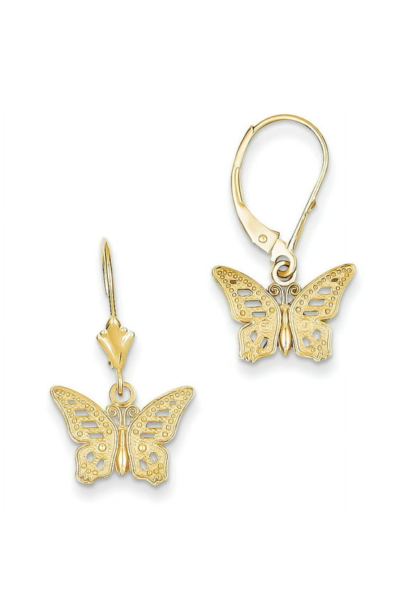 14k Gold Butterfly Leverback Earrings
