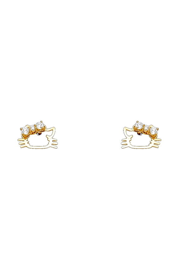 14k Gold Cubic Zirconia Cat Outline Screw Stud Earrings Stud Earring for Women