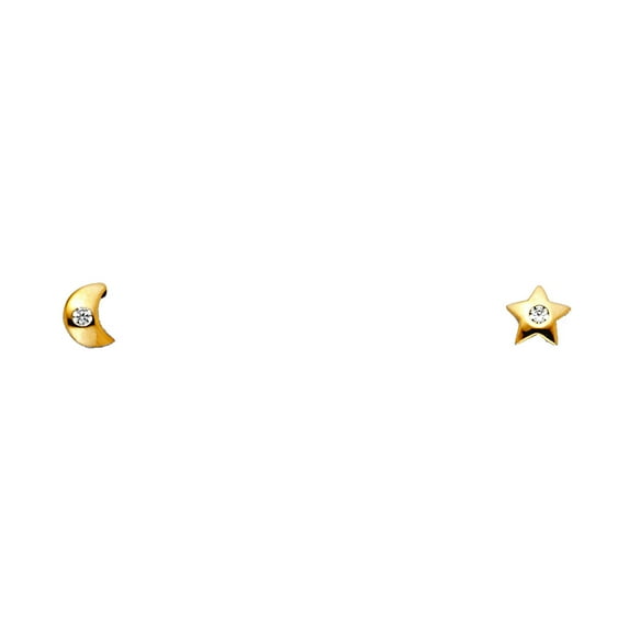 14k Gold Cubic Zirconia Celestial Moon and Star Screw Stud Earrings Stud Earring for Women