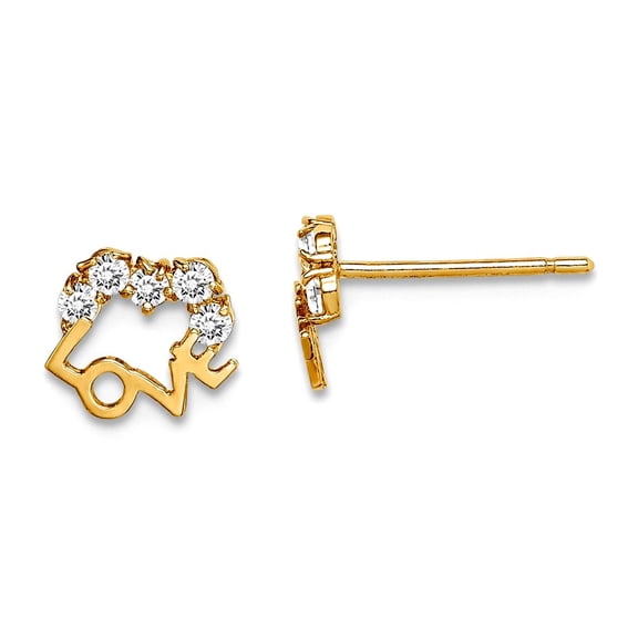 14k Solid Yellow Gold Cubic Zirconia Love Post Earrings Stud Earring for Women