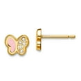 thumbnail image 1 of 14k Solid Yellow Gold Cubic Zirconia Pink Enamel Butterfly Angel Wings Post Earrings 5.3mm long Stud Earring for Women, 1 of 2