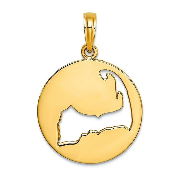14k Gold Cape Cod Silhouette Cut-out In Disc High Polish Charm 24.55x17.75mm Wide 0.65mm Thick Pendant Necklace for Wome