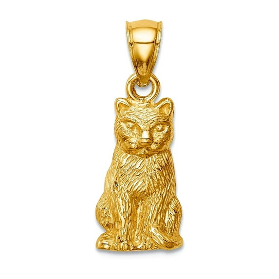 14k Gold Cat Pendant Necklace 15x8.75mm Wide Pendant for Women - 1.3 Grams