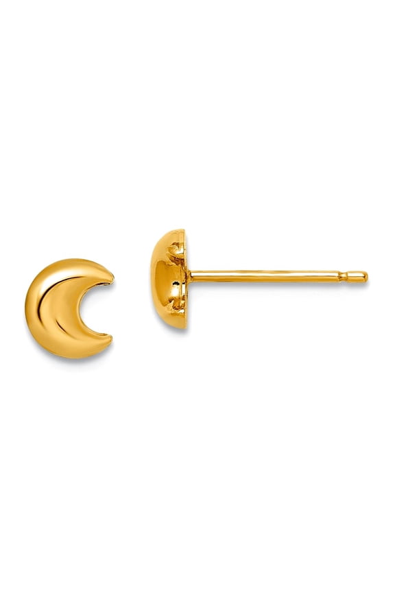 14k Solid Yellow Gold Celestial Moon Post Earrings 5.8mm long Stud Earring for Women - .4 Grams