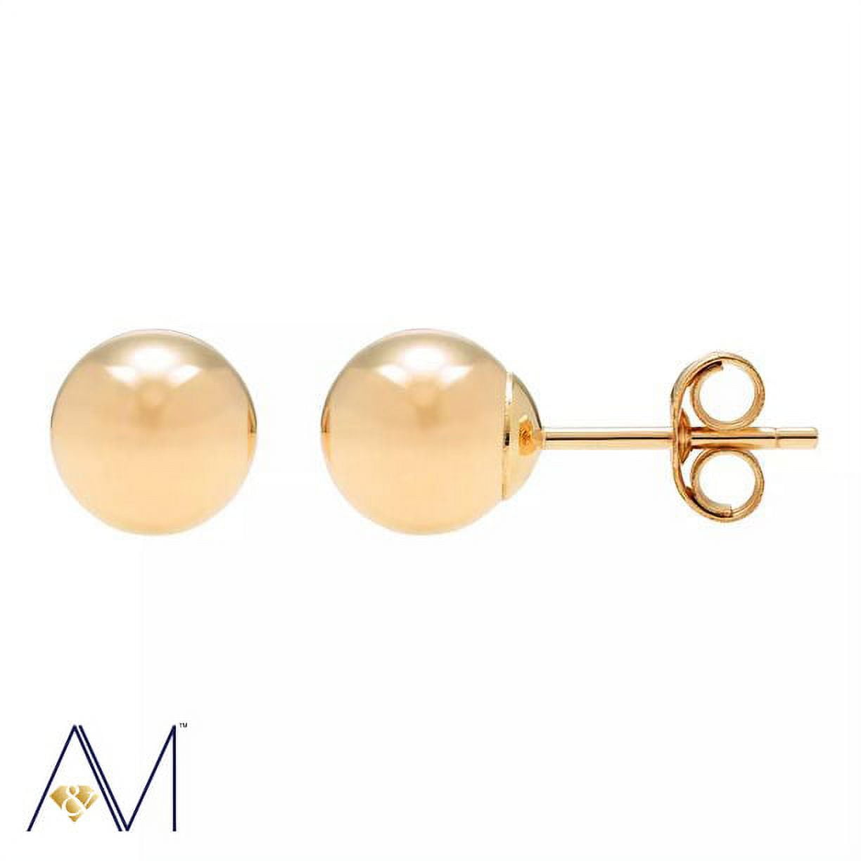 14K Solid Yellow Gold Ball Stud Earrings 7mm