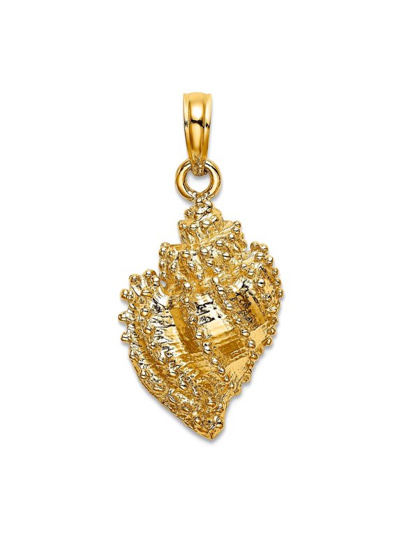 14k Gold Conch Shell With Texture 2-d High Polish and Engraved Charm 29x12.9mm Wide 5.94mm Thick Pendant Necklace for Wo