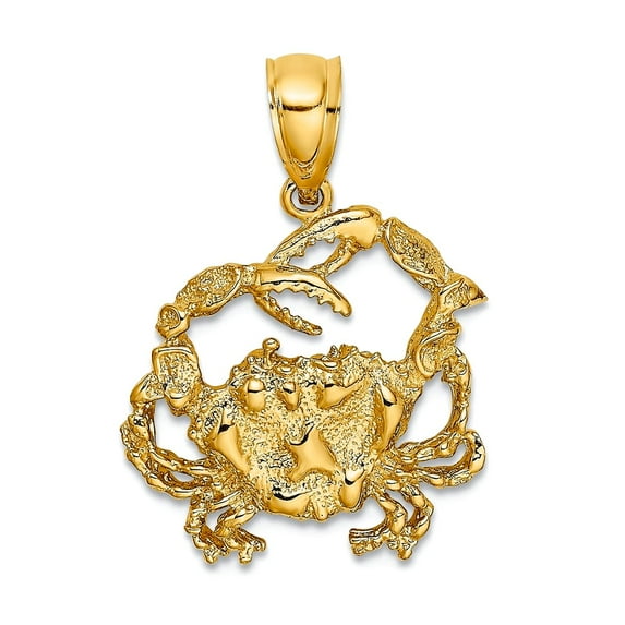14k Gold Crab Textured 2-d Charm 21x17mm Wide 2.6mm Thick Pendant Necklace for Women - 1.8 Grams