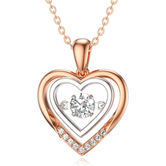14k Gold Created Moissanite Heart Pendant Necklace for Women, Real Gold Anniversary Jewelry for Wife, Gifts for Her, 16-18 Inch