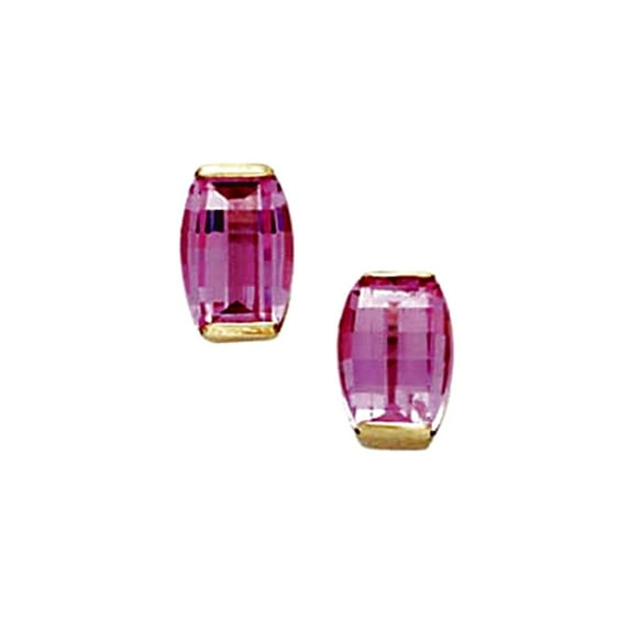 14k Solid Yellow Gold Created Pink Sapphire Earrings Stud Earring for Women