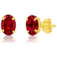 thumbnail image 1 of 14k Gold Created Red Ruby Oval Stud Earrings for Women | 7x5mm July Birthstone Earrings | 14k Ruby Earrings for Women | Yellow Gold Ruby Stud Earrings | Ruby Gold Earrings by MAX + STONE, 1 of 5