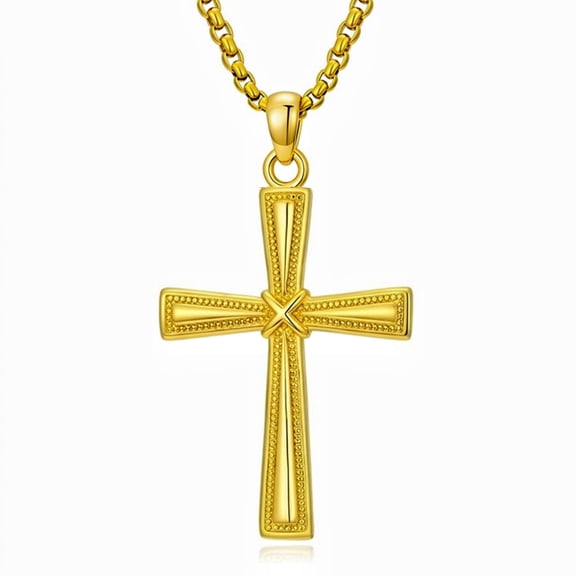 Kootwo Cross Necklace for Men, 14K Gold Plated Vintage Pendant, Christian Jewelry Gift