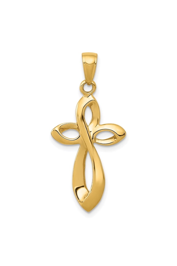 14k Gold Cross Pendant Necklace for Men and Women with Reversible Ribbon Design Twisted Detail Infinity Symbol Polished Yellow Modern Faith Spiritual Jewelry