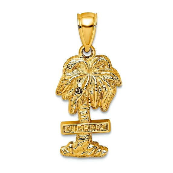 14k Gold Curacao Palm Tree 2-d Charm 25.9x12mm Wide 2.1mm Thick Pendant Necklace for Women