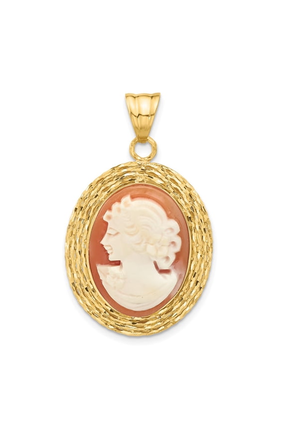 14k Gold Diamond-Cut Natural Shell Portrait Cameo Pendant