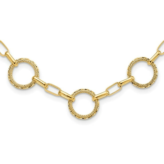 14k Gold Diamond-Cut and Textured Circles Fancy Link with 1in. Extension Necklace