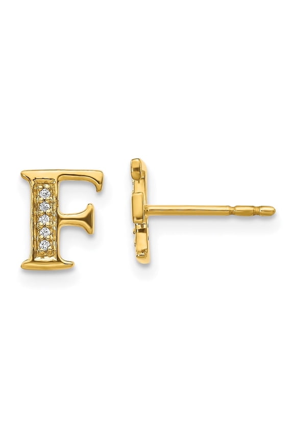 14k Gold Diamond Initial F Earrings