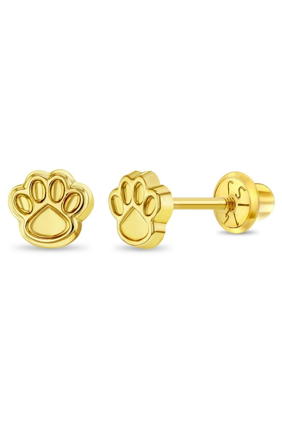 14k Gold Dog Paw Baby / Toddler / Kids Earrings Safety Screw Back