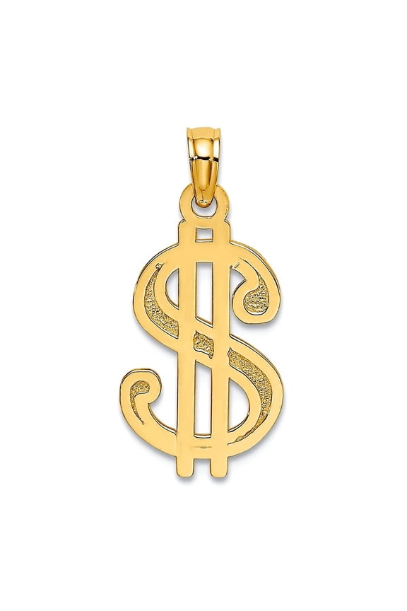 14k Gold Dollar Sign Textured Charm 20.7x10.6mm Wide Pendant Necklace for Women - 1.0 Grams