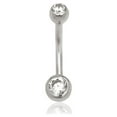 thumbnail image 1 of Solid 14k Yellow or White Gold 14G Double Bezel Cubic Zirconia Curved Belly Button Ring Body Piercing Ring for Women, 1 of 2