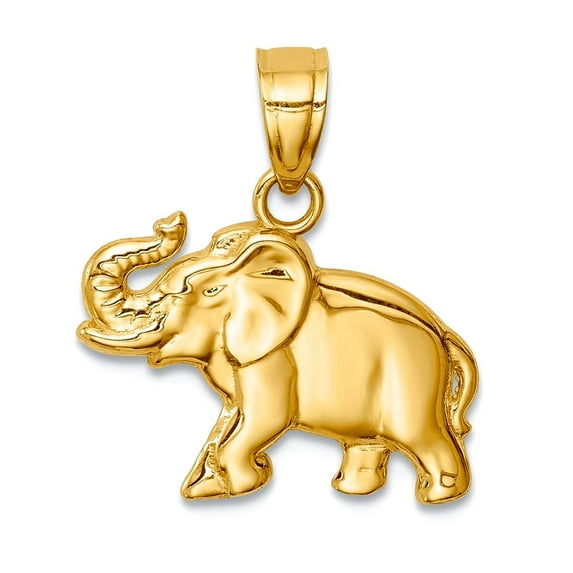 14k Solid Yellow Gold Elephant Pendant Necklace 11.25x15.25mm Wide Pendant for Women - 1.2 Grams