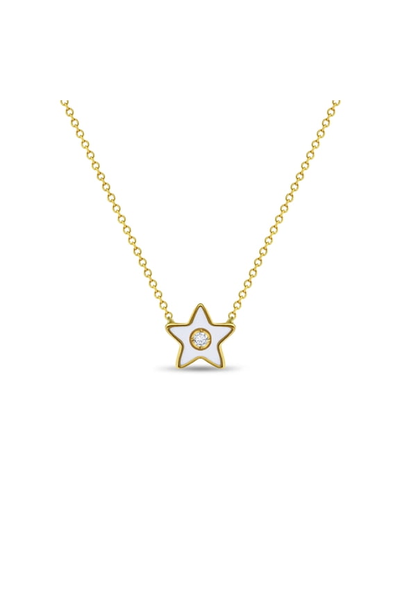 14k Gold Enamel Star Clear CZ 14" Preteen / Teen Necklace Enamel