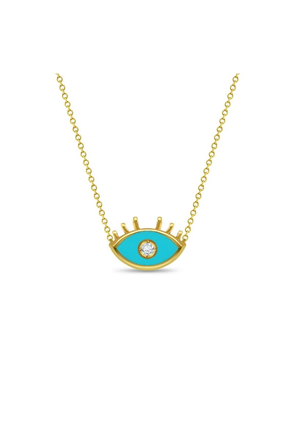 14k Gold Evil Eye 14" Preteen / Teen Necklace Enamel